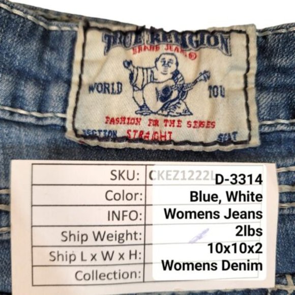 True Religion Women's Blue Belt Looped Slim Fit Straight Leg Denim Jeans Size 28 - Picture 4 of 4